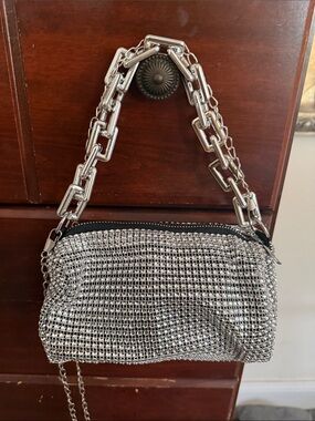 Silver Chain Mesh Evening Bag - Unbranded